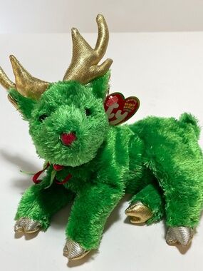 Ty Sleighbelle Beanie Baby Green Christmas Reindeer